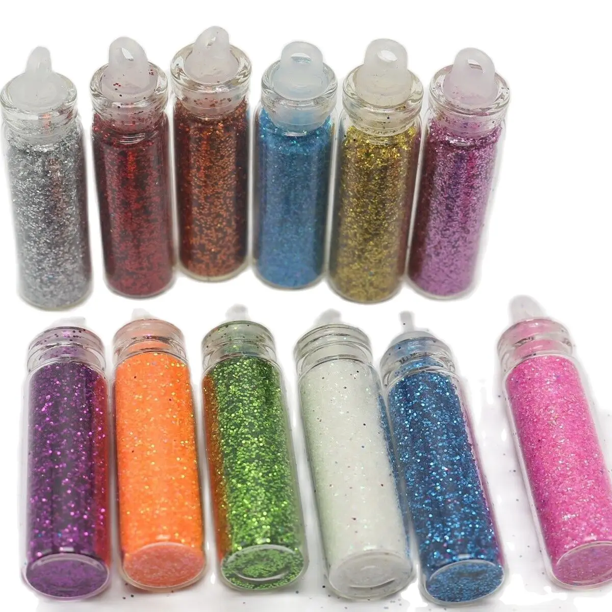 

12 Bottles Mini Glass Vial Charm Nail Art Glitter Powder Crafts Dust Nail Tips