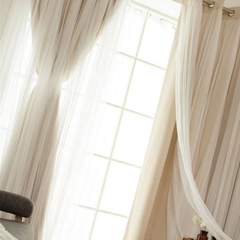 New Double-Layer Bedroom Thermal Insulated Dressing White Crushed Sheer x Blackout Curtains for Living Room Decoration