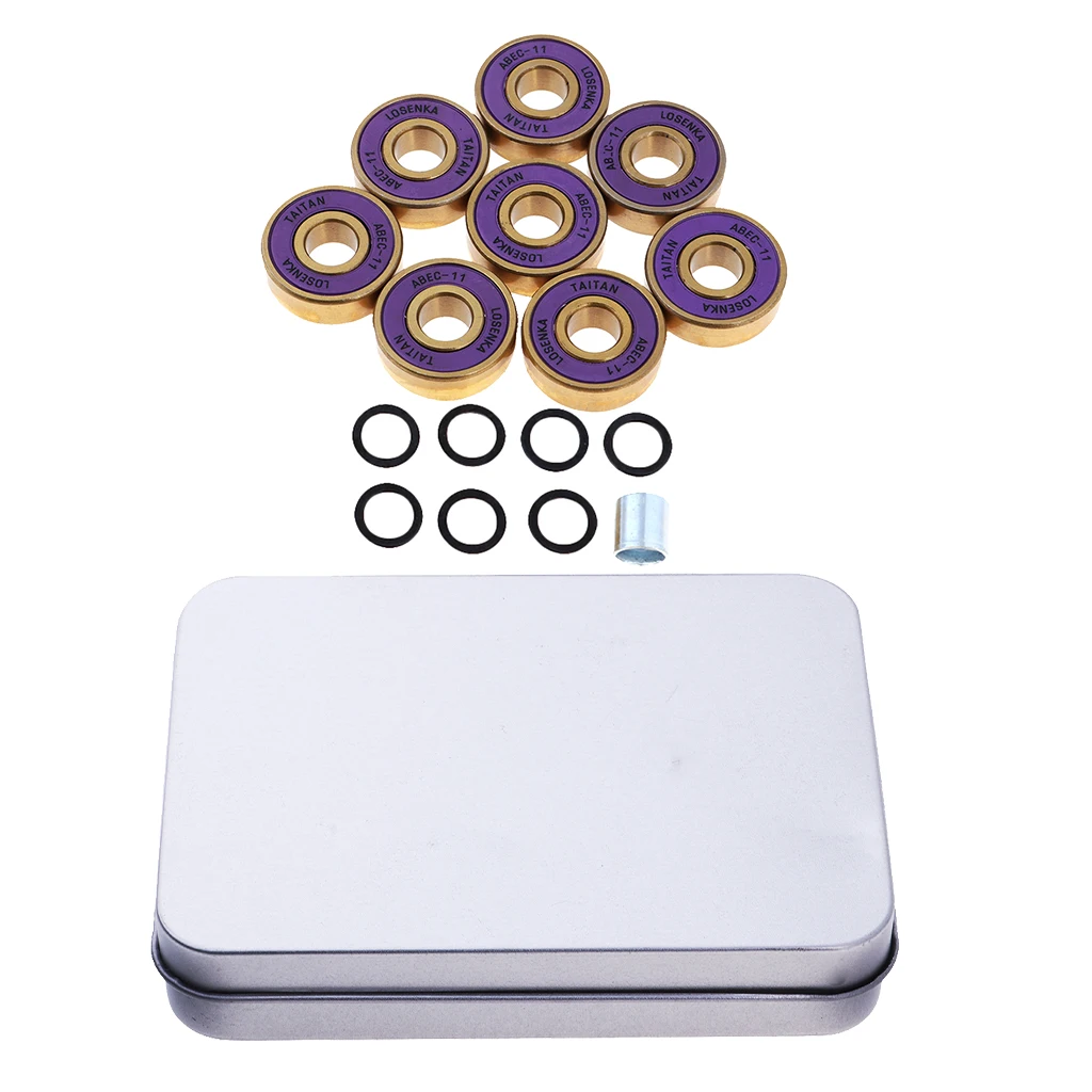 8 Titanium ABEC 11 Professional Ball Bearings, 4 Spacers For Skateboards And One