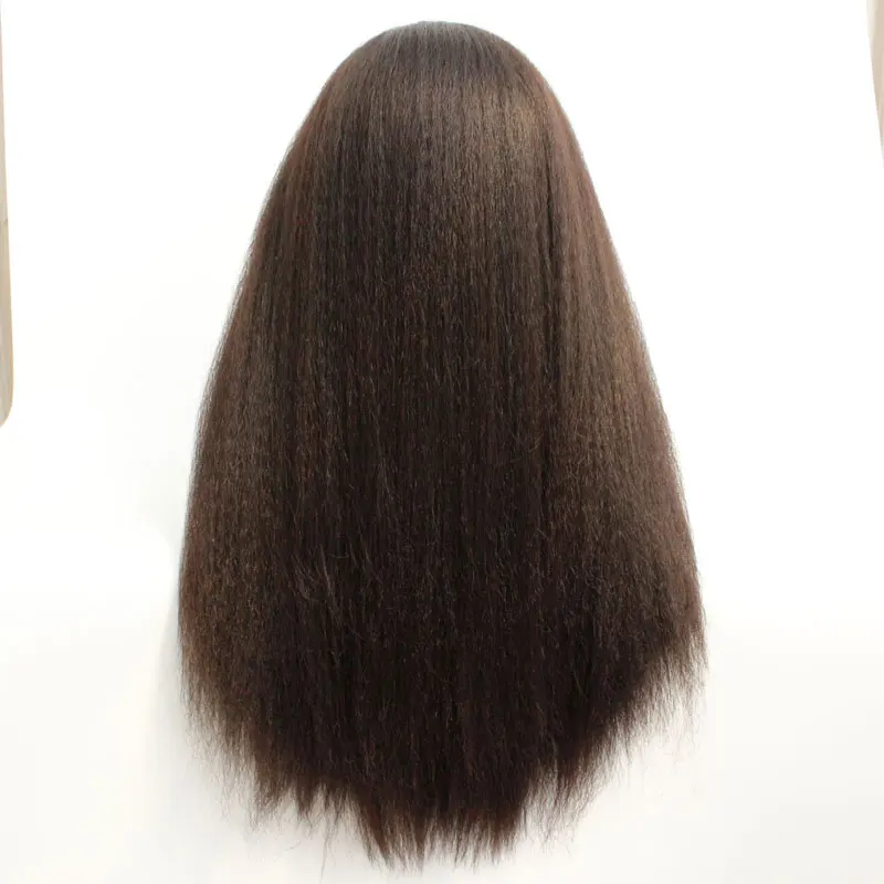 Dark Brown Yaki Straight Synthetic Lace Front Wig Heat Resistant Fiber Natural Hairline Middle Part Hair For Black Women Wigs