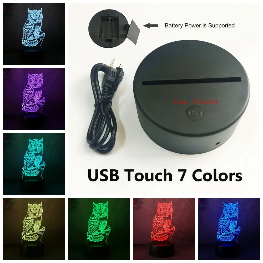 Touch 7 color Сова животное 3D Lampara ночной USB светодиодный 7 цветов Изменение RC Рождественская Детская Игрушка Декор luminaria ребенок ночной свет - Испускаемый цвет: Touch 7 color