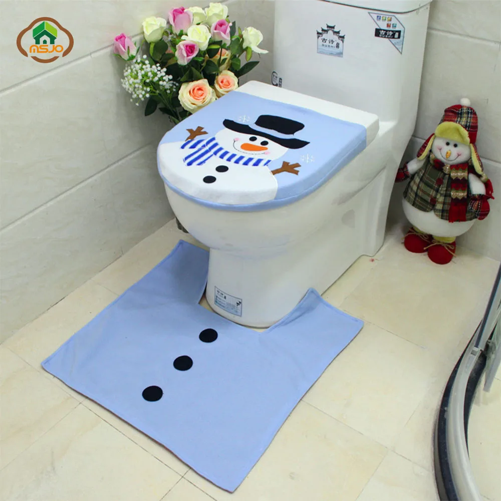 MSJO Christmas Bathroom Toilet Seat Cover Wc Rug Mat Natal Santa Claus Elk Elf Snowman New Year Navidad Christmas Decoration Hom