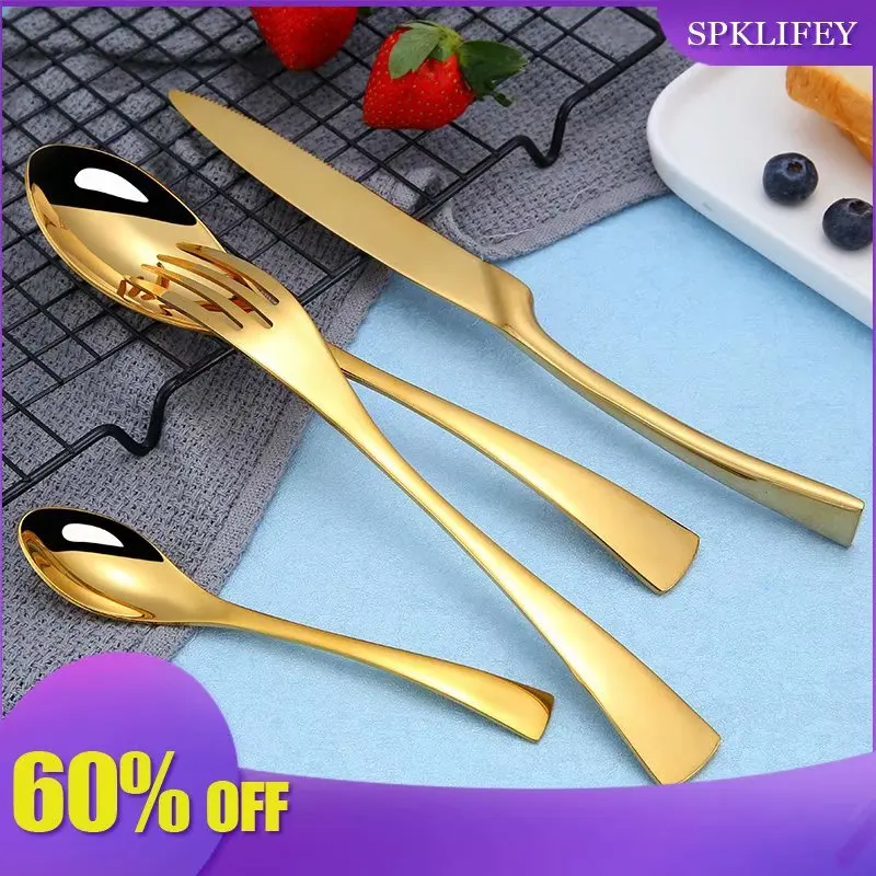 

Spklifey Gold Cutlery Set Western Dinnerware Knife Stainless Steel Western Cutlery Gold Spoon Kitchen Food Tableware Dinner Set