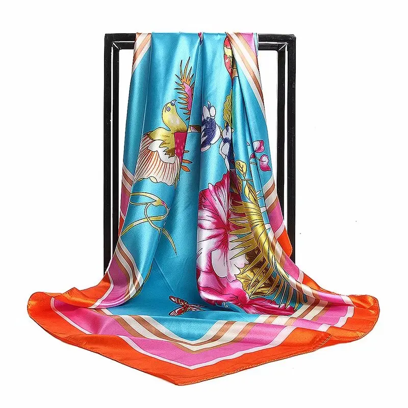 

2020 Silk Scarf Women Hijab Fashion Luxury Brand Designer Soft Kerchief 90*90cm Square Shawls and Wraps Satin Headscarf DL01