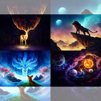 

Deer Universe Fox Lion Flame Planet Full Square/Round Stones Animal Religion Diamond Painting Rhinestone Picture