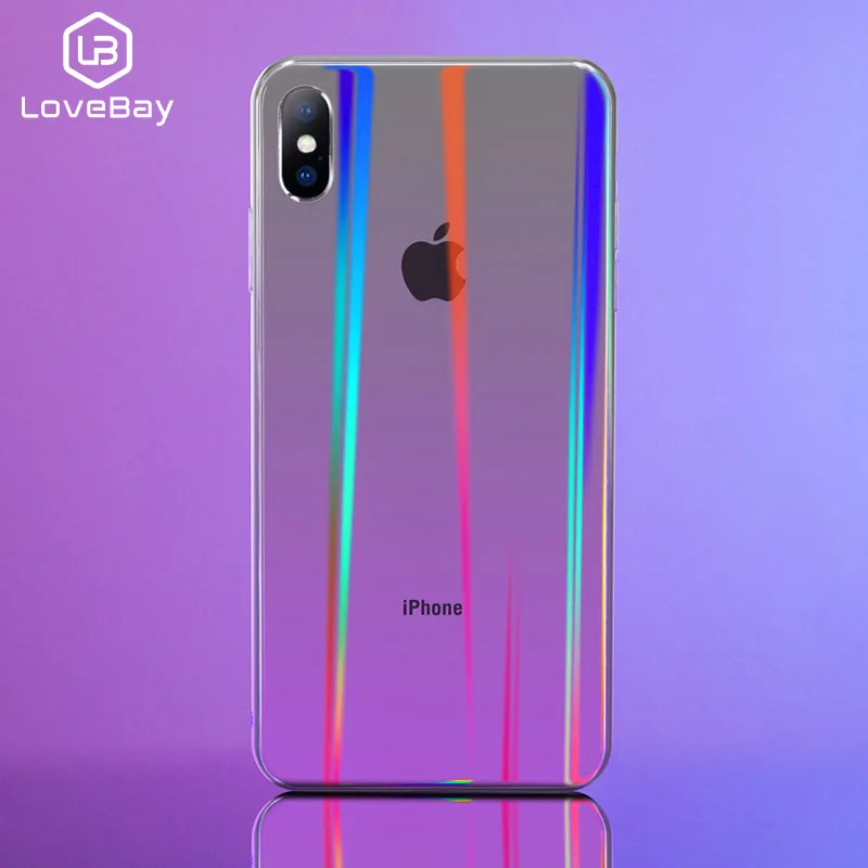 

Lovebay Gradient Rainbow Laser Phone Case For iPhone X XS XR Xs Max Transparent TPU and PC Back Cover For iPhone 6 6s 7 8 Plus