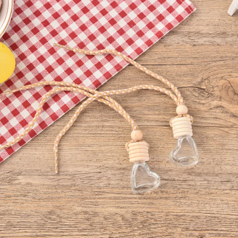 5ml Mini Heart Shape Essential Oils Diffuser Perfume Pendant Empty Aromatherapy Perfume Glass Bottle Hanging 25pcs/lot Car