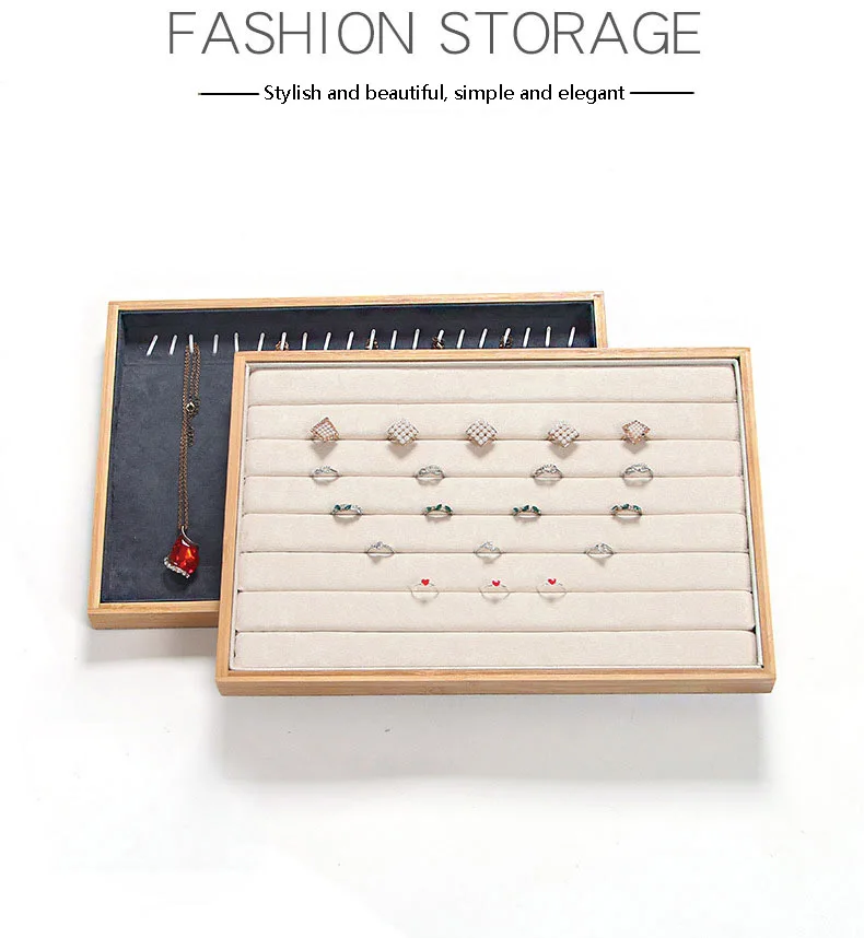 Fashion  Hot Sale  Natural Bamboo Frame Jewelry Box Soft  Velvet Inner Jewellery Tray Rings Necklaces Display Earrings Pendant luxurious white pu earrings bracelet jewellery display rings tray necklaces holder various models for woman option wholesale