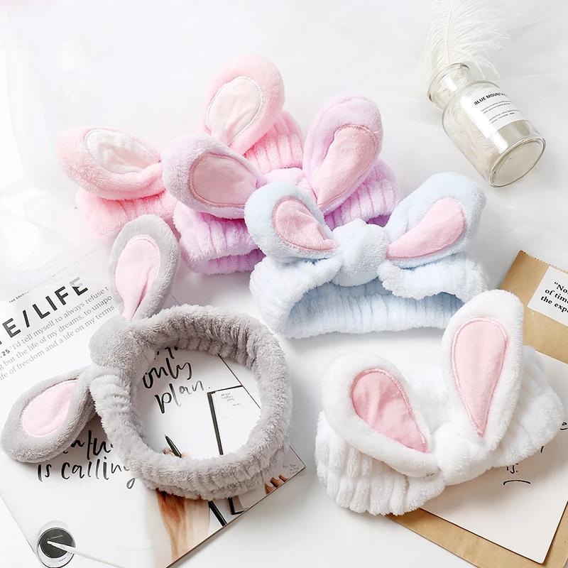 Girl cute soft rabbit ears hair band velvet cartoon cosmetics wide-brimmed headband jewelry multi-color headband spa package