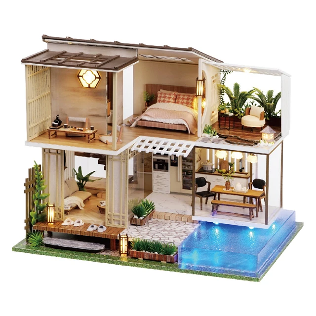 casa em miniatura DIY Doll House - Teashop madeira pequena com móveis em  miniatura, escala 1:24 Mini artesanato feito à mão com movimento musical e  capa à prova poeira, presente para adolescentes