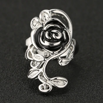 

Rose Ring Game Of Throne House Tyrell Highgarden Loras Tyrell Statement Silver Color Black Gothic Flower Plant Jewelry Wholesale