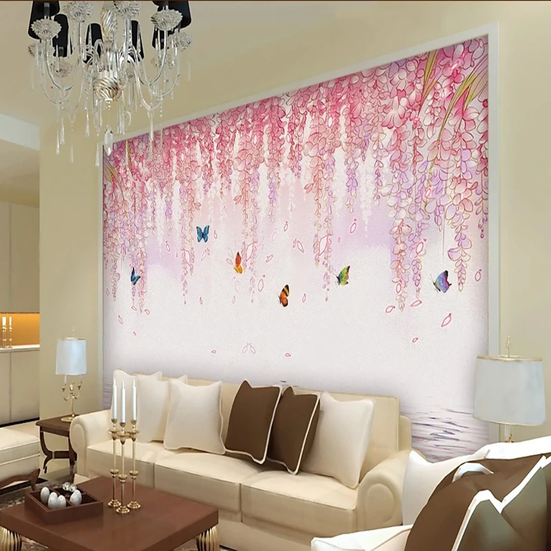 Personalizado 3d Foto Papel de Parede Rosa Videira Borboleta Murales Decorativos Papéis Decoração da Sua Casa Sala Estar Interior Flor Design Murais