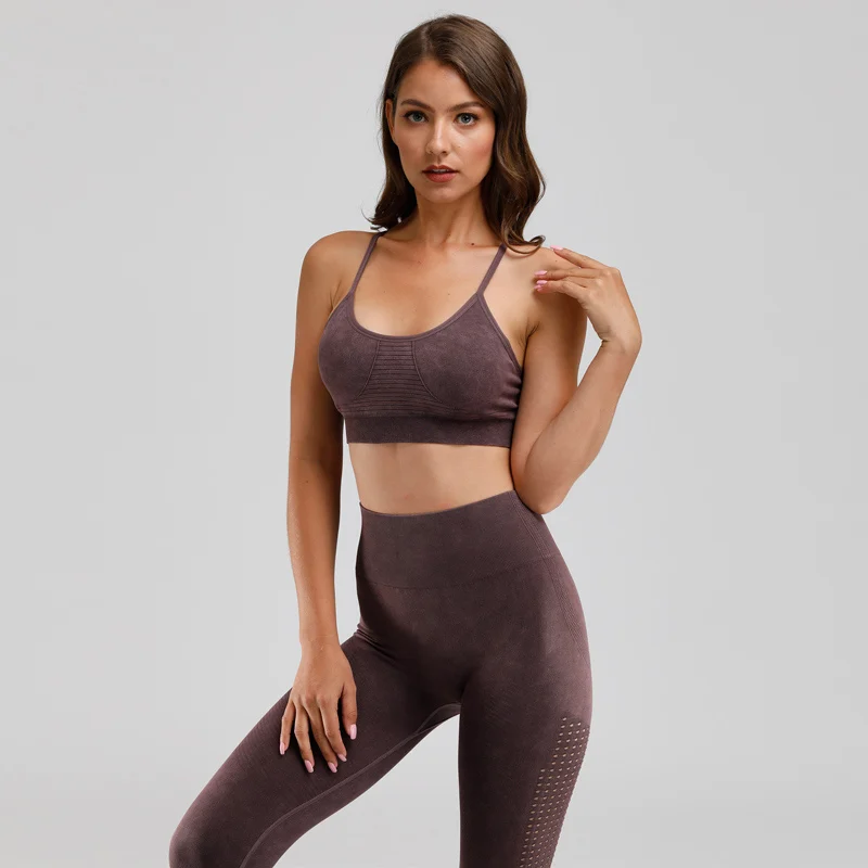 Comprar Conjunto de 2 piezas de gimnasio para mujer ropa de entrenamiento mallas sin costuras Conjunto de deporte para mujer ropa de gimnasio ropa deportiva conjuntos de yoga