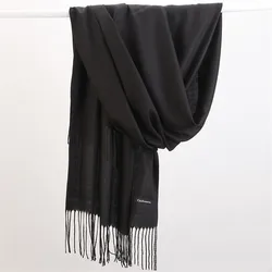Elegant Solid Color Women's Winter Scarf with Tassels - Cashmere-Like Pashmina Wrap (1)