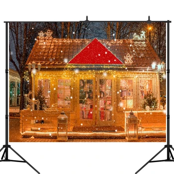 

Lyavshi Christmas backdrop Brightly lit wooden house Photography Background vinyl Photographic Backdrop For Photo Studio