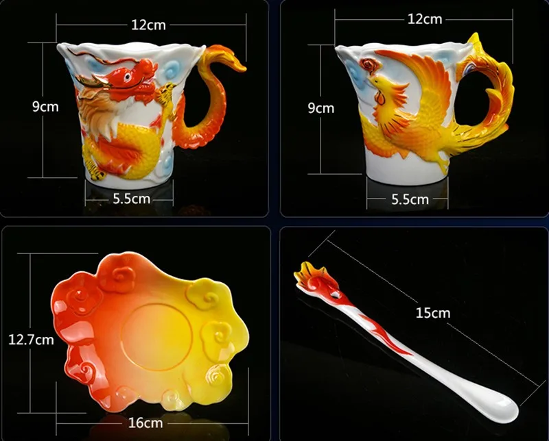 Эмаль дракон феникс кофейные кружки подарочная упаковка креативный фарфор любовник питейная посуда кружки Чайный набор керамические подарочные кружки и блюдца