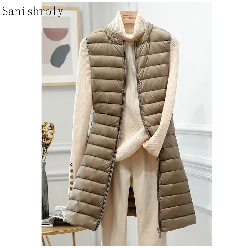 

Ultra Light Duck Down Vest New Autumn Winter Women Thin O Neck Long Jackets Female Slim Sleeveless Waistcoat Casual Basic Parkas