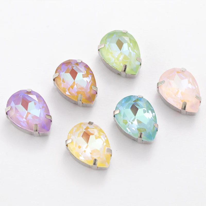 XIAOPU 20pcs Mocha Fluorescent Tear Drop Sew on Stones Shiny Strass Crystal Rhinestones Flat Back Copper Claws Clothing | Дом и сад