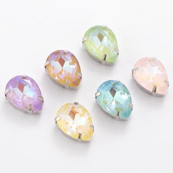 

XIAOPU 20pcs Mocha Fluorescent Tear Drop Sew on Stones Shiny Strass Crystal Rhinestones Flat Back Copper Claws Sew on Clothing