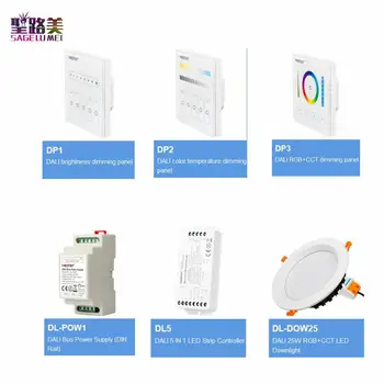

DL5 DP1 DP2 DP3 DALI RGB+CCT brightness color temperature dimming panel DALI Bus Power Supply 5 IN 1 LED Strip Controller