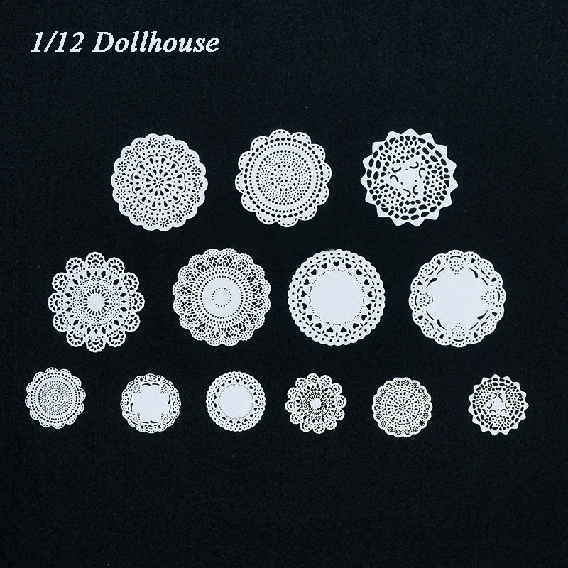 8PCS 1/6 or 1/12 Dollhouse Miniature Paper Doilies Mat for Mini Cake Bread Baking Kitchen Accessories Pretend Play Food Toy