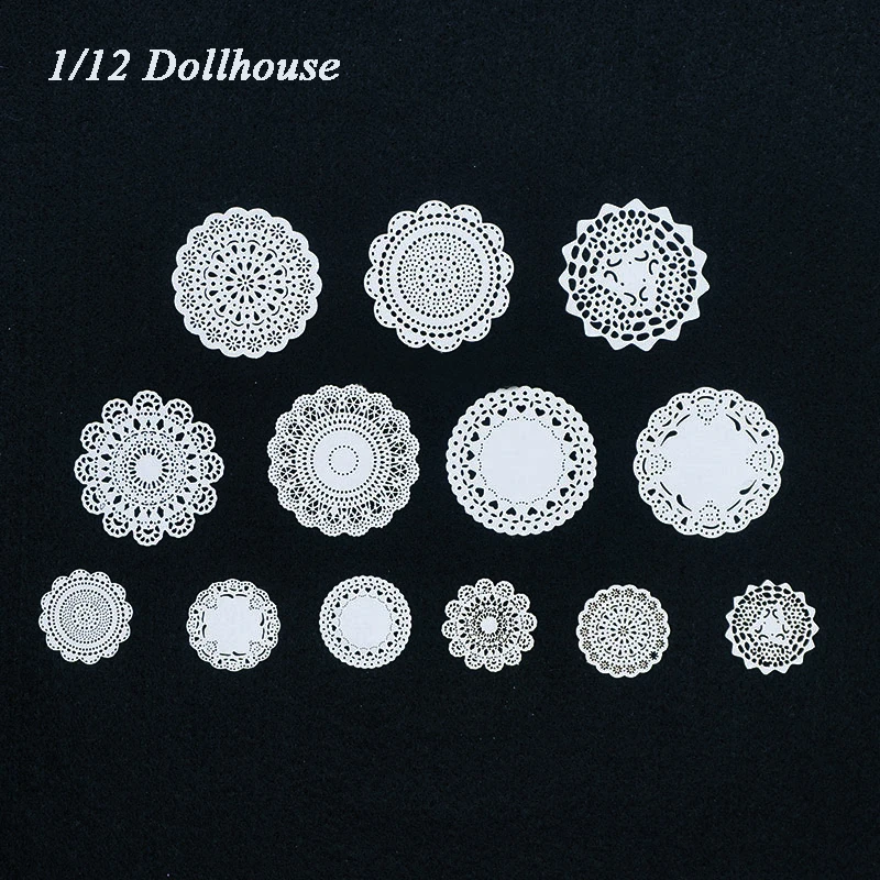 8PCS 1/6 or 1/12 Dollhouse Miniature Paper Lacy Doilies for Cake