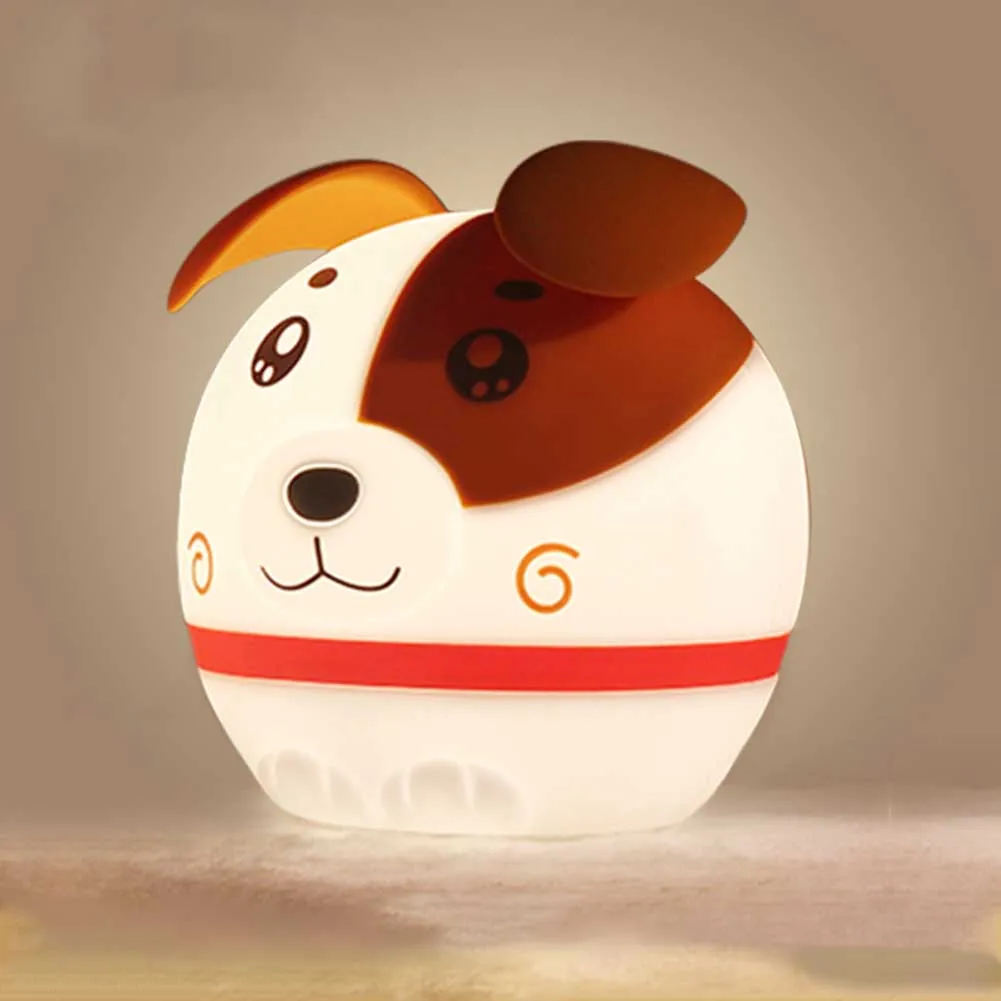 USB Rechargeable Soft Washable Cute Bedside Home Gift Night Light Dog Shape Carton Decorative Colorful LED Patting Silicone