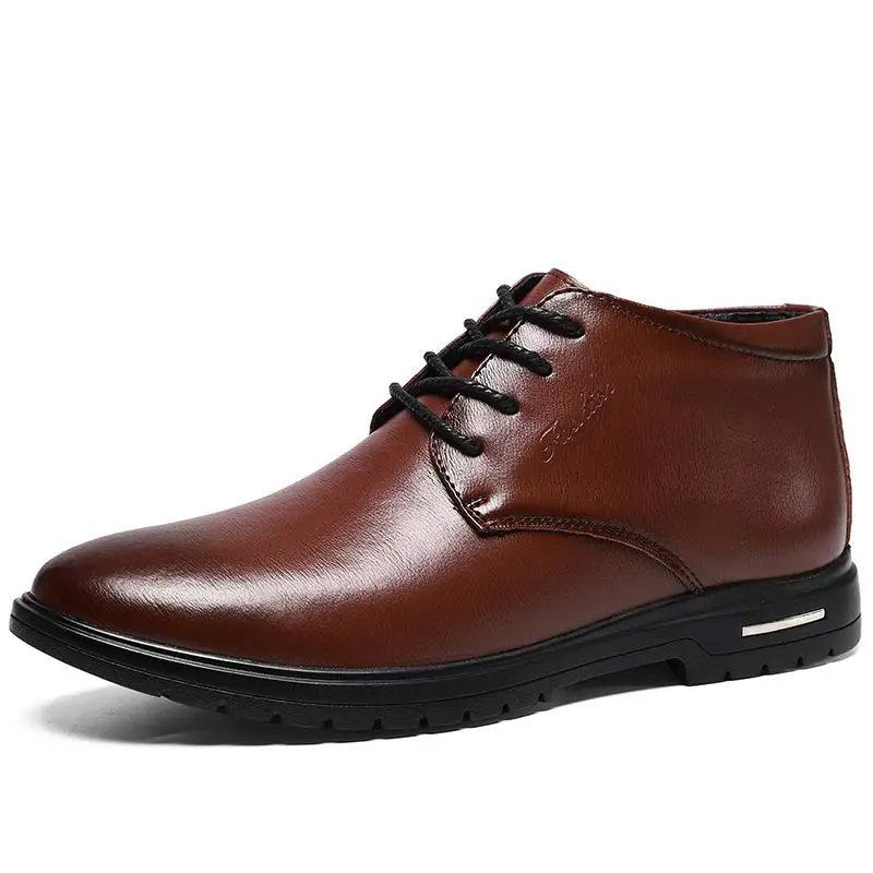 Новые зимние ботинки высококачественные кожаные теплые мужские ботинки на меху в деловом стиле Повседневные Плюшевые ботильоны ботинки «Челси» Большие размеры 38-47 - Цвет: Brown