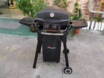 

Free shipping new design gas BBQ grill, gas stove,gas oven,outdoor BBQ grill with motor,two burners BBQ grill with cover