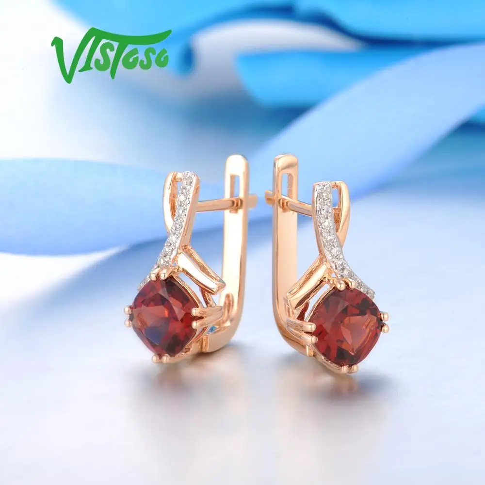 VISTOSO золотые серьги для женщин подлинные 14K 585 розовое золото Сияющий гранат