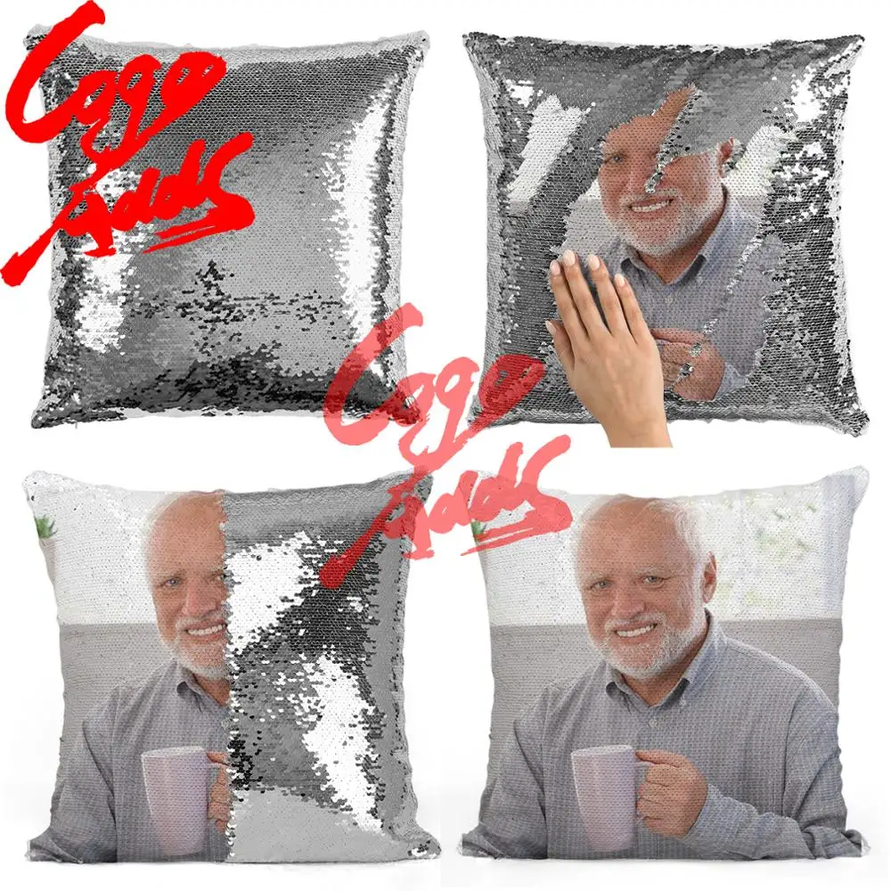 Гарольд и чашка чая meme Подушка с блестками наволочка с блестками две подушка в виде елки подарок для нее подарок для Него | подушка | Волшебная подушка