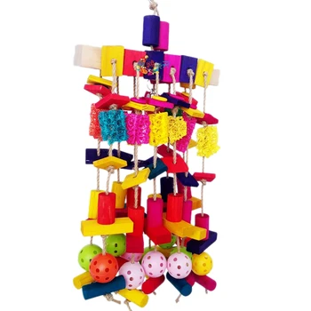 

Large Parrot Chewing Toy Multicolored Wooden Blocks And Natural Loofah Heavy Duty Bite Bird Toys For African Grey Macaws And Sim