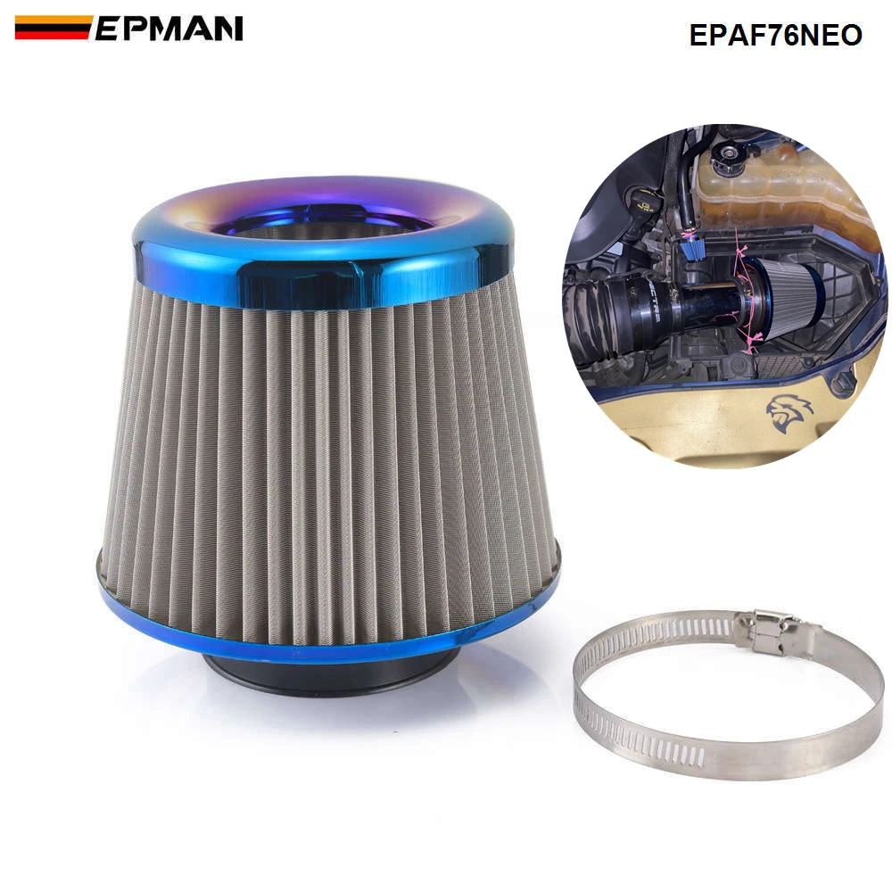 Epman Stainless Steel Engine Air Filter 3" Round Tapered Universal Cold Air Intake Cone Filter