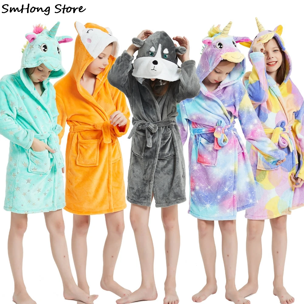 Bathrobe Towel Pyjamas Hooded Girls Beach Kids Boys Childrens Sleepwear Unicorn Baby