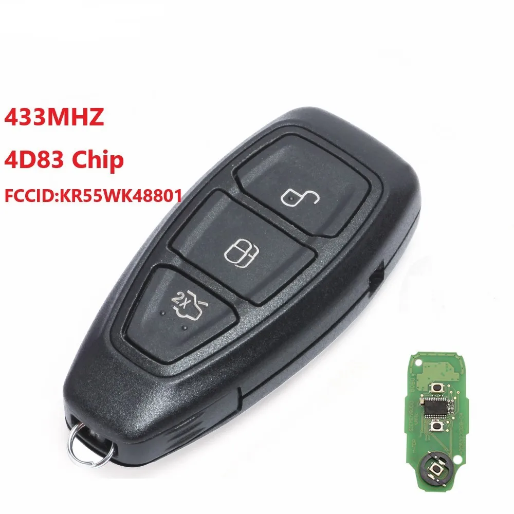 3 кнопки Smart keyless дистанционного ключа автомобиля 433 МГц с чипом 4D83 для Ford Focus C-Max Mondeo Kuga Fiesta B-Max
