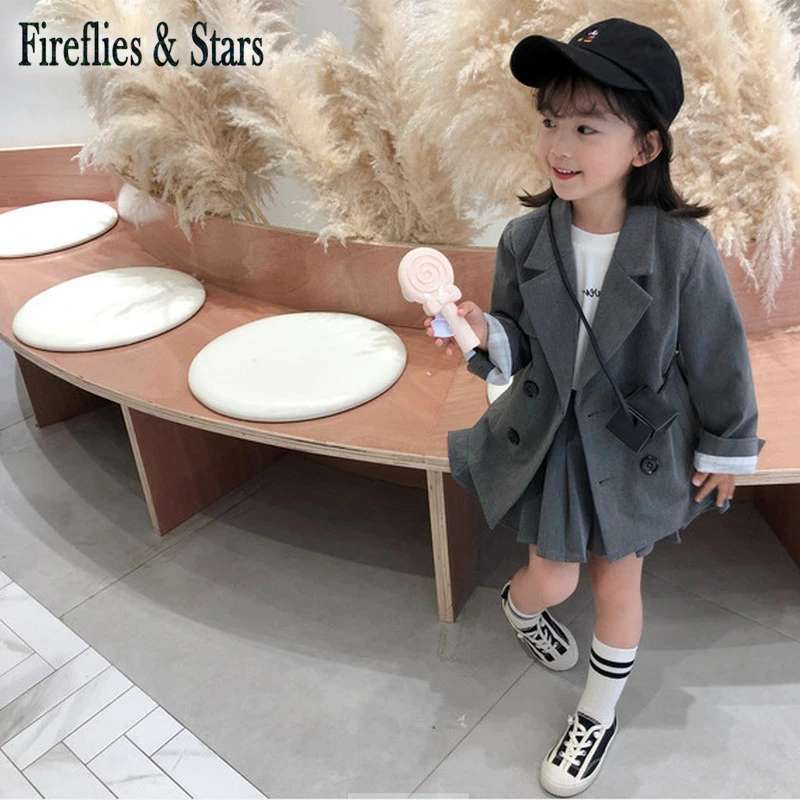 

Spring Autumn girls 2 pcs set baby blazer + pleated skirt kids suit children brand clothes England preppy style 2-6Y