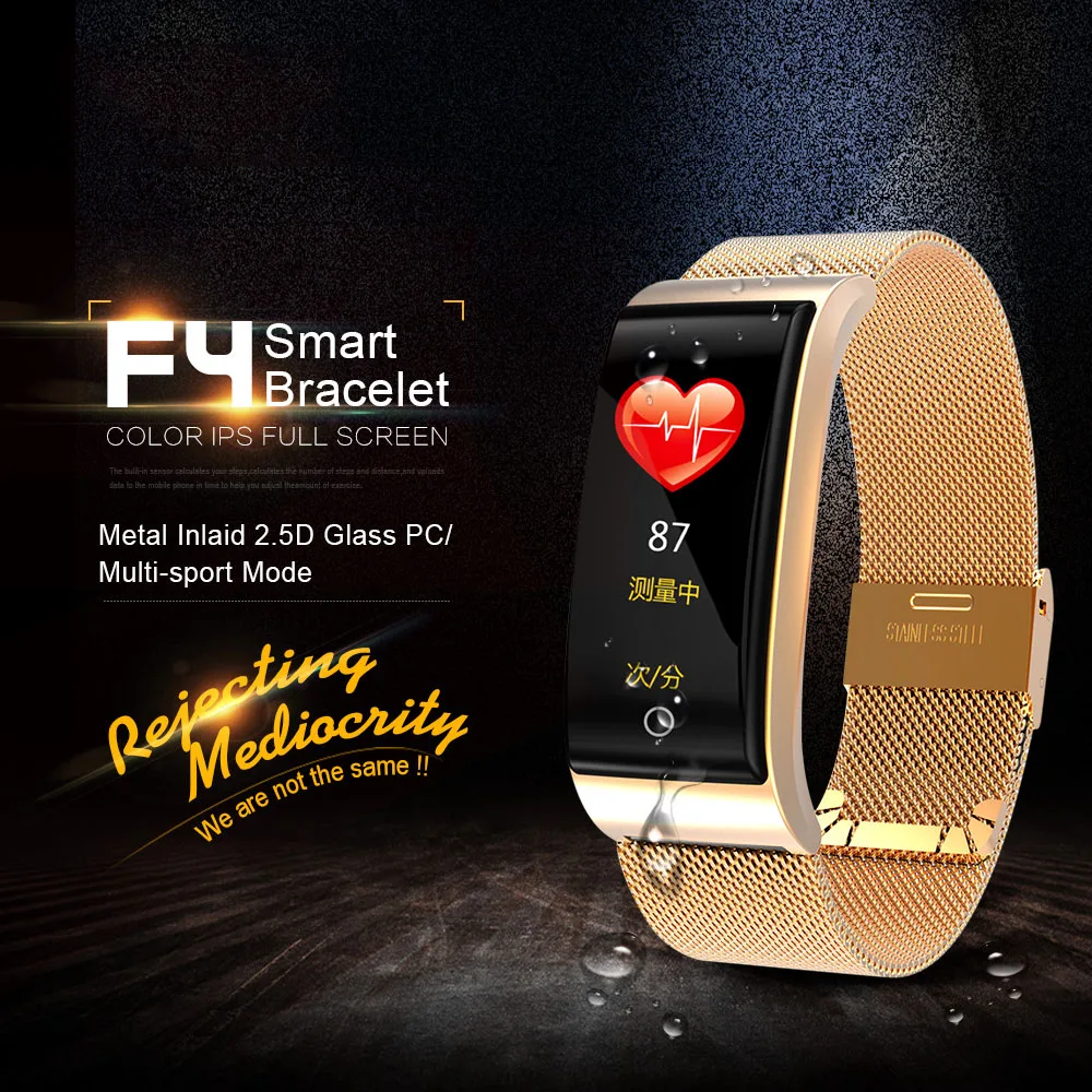 

F4 Smart Band Blood Pressure Wristband Heart Rate Monitor Men Women Fitness Sport Tracker Watch Pedometer Silica Metal Bracelet