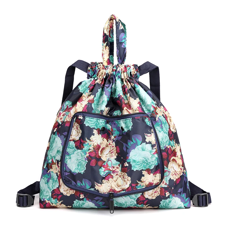 Foldable Floral Waterproof String Backpack For Gym Workout Outdoor Running Travel School Eco Friendly Shopping Bags With Zipper 19