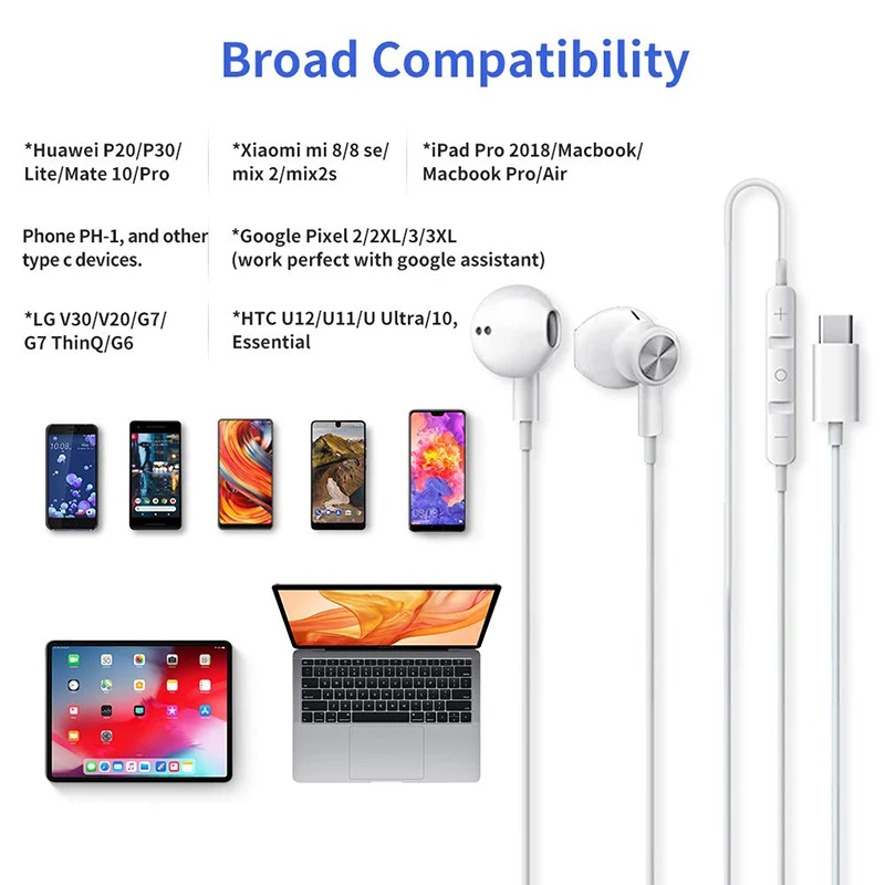 USB Type C Google chip Earphones magnetic Sports Stereo earphone with Wired control for HUAWEI P30 Mate 20 Pro Xiaomi 8 Samsung