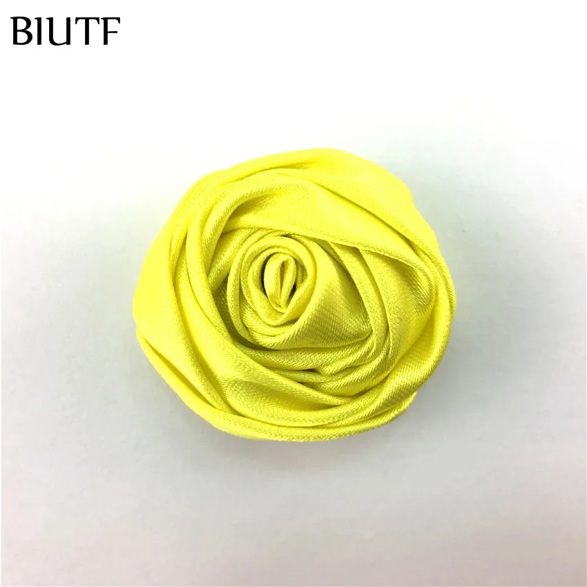 26-neon yellow 10 шт./лот, 3,5 см, мини свернутый атласный цветок с зажимом для волос, цветок бутон розы с зажимом для волос, свадебный букет, сделай сам, материал TH64 - Цвет: 26-neon yellow