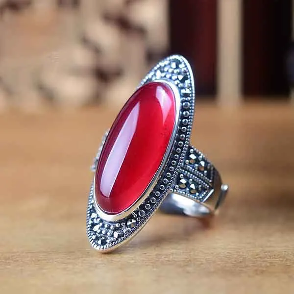 BALMORA 925 пробы серебряный Ретро красный открытый укладки палец кольца для мужчин и женщин любовник подарок роскошные состояние мужчин т - Цвет основного камня: Red