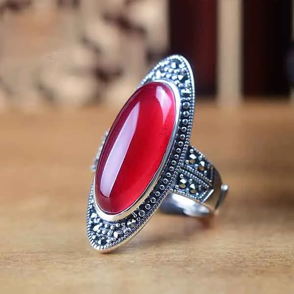 Red BALMORA 925 пробы серебряный Ретро красный открытый укладки палец кольца для мужчин и женщин любовник подарок роскошные состояние мужчин т - Цвет основного камня: Red