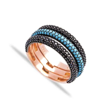 

SPENTA Triple Ring Silver Turquoise And Turquoise Stone Ring 925 Silver Sterling Limited Collection