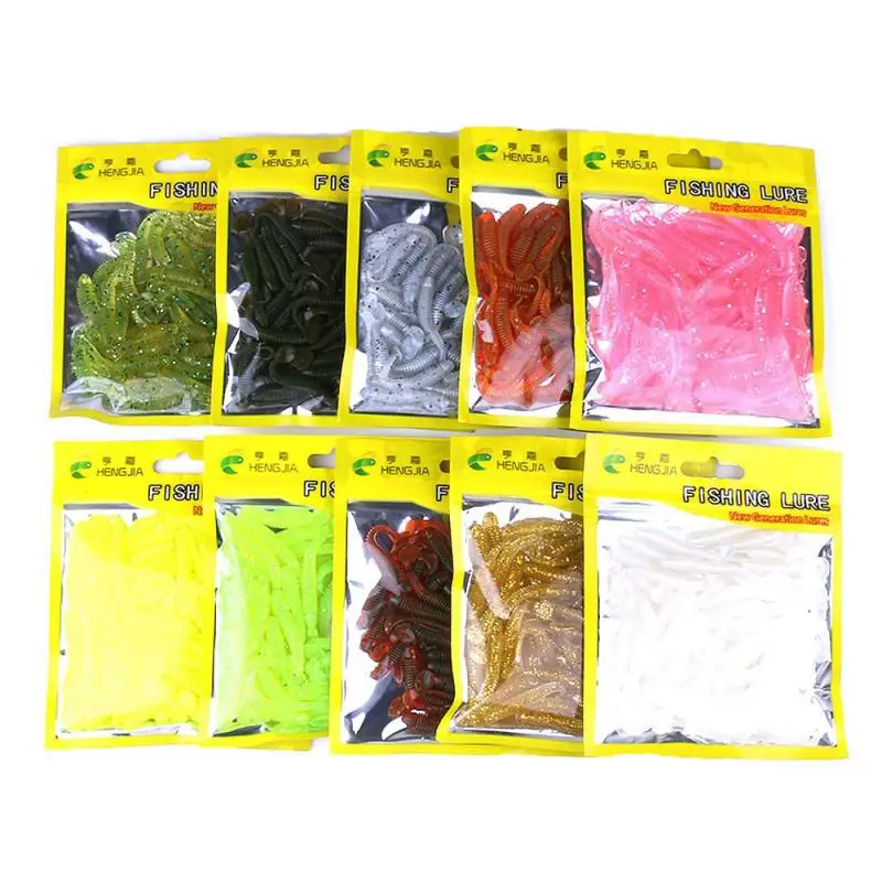 50pcs Fishing Lure soft bait Worm T Tail Wobblers 5.0 cm 1g Aritificial Silicone salt Smell Bass Pike Jigging Bait | Спорт и