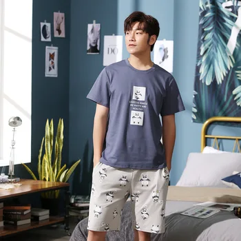 

-Outer Wear Men Summer Pure Cotton Short Sleeve Shorts Tracksuit Casual Thin Set Large Size Pajamas