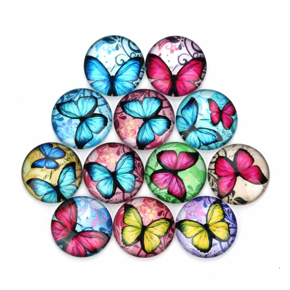 

20pc Crystal Glass Flatback Pendant Charms 3D Domes Seals Cabochon Butterfly Print Dome For Photo Craft Cameo DIY Jewelry Making