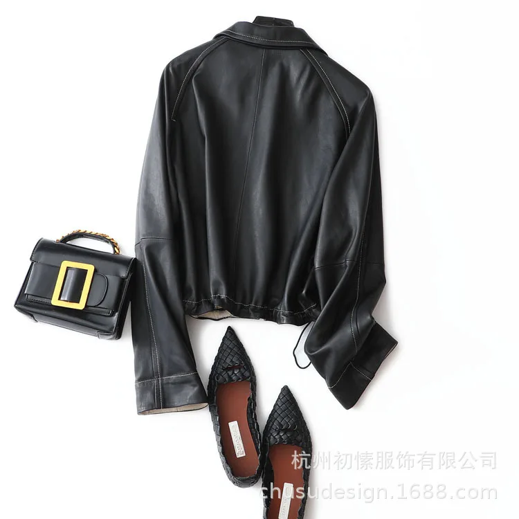 Autumn And Winter Simplicity Generous Short Sheep Skin Leather Coat Light Luxury Genuine Leather Clothes Coat