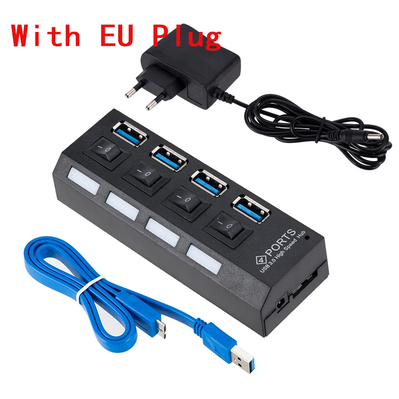 Creacube USB Hub 3,0 4 порта USB 3,0 концентратор разветвитель мульти концентратор высокой сверхскоростной 5 Гбит/с USB 3,0 концентратор для ПК - Цвет: Black With EU Plug