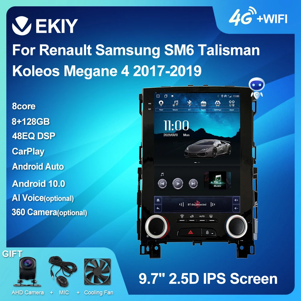 Автомагнитола EKIY на Android 10 для Renault Samsung SM6 Talisman Koleos Megane 4 2017-2019 мультимедийный экран