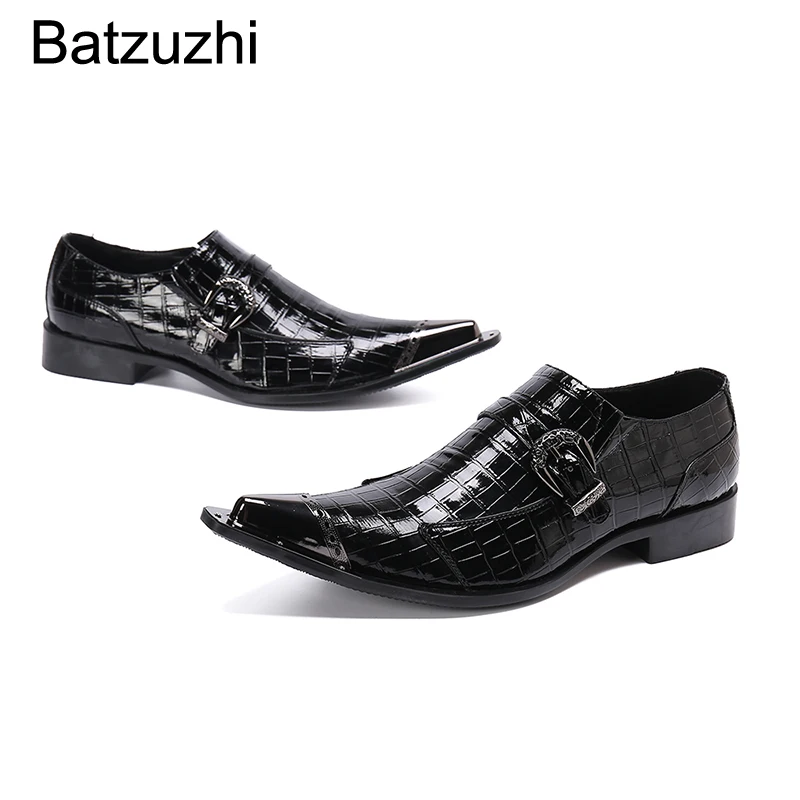 Batzuzhi Italian Type Luxury Men's Shoes Pointed Iron Toe Black Genuine Leather Dress Shoes Men Formal Business Zapatos Hombre